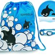 Speedo Sea Squad zestaw dla najmłodszych pływaków.<br>OKULARY: Posiadają silikonowe uszczelki zintegrowane z ramą, zaprojektowane w celu zwiększenia komfortu i trwałości<br>CZEPEK: wykonany z 100% silikon<br>TORBA: materiał: 100% poliester z powłoką PU, wymiary: 45x 36cm SPEEDO ZESTAW DZIECIĘCY SEA SQUAD